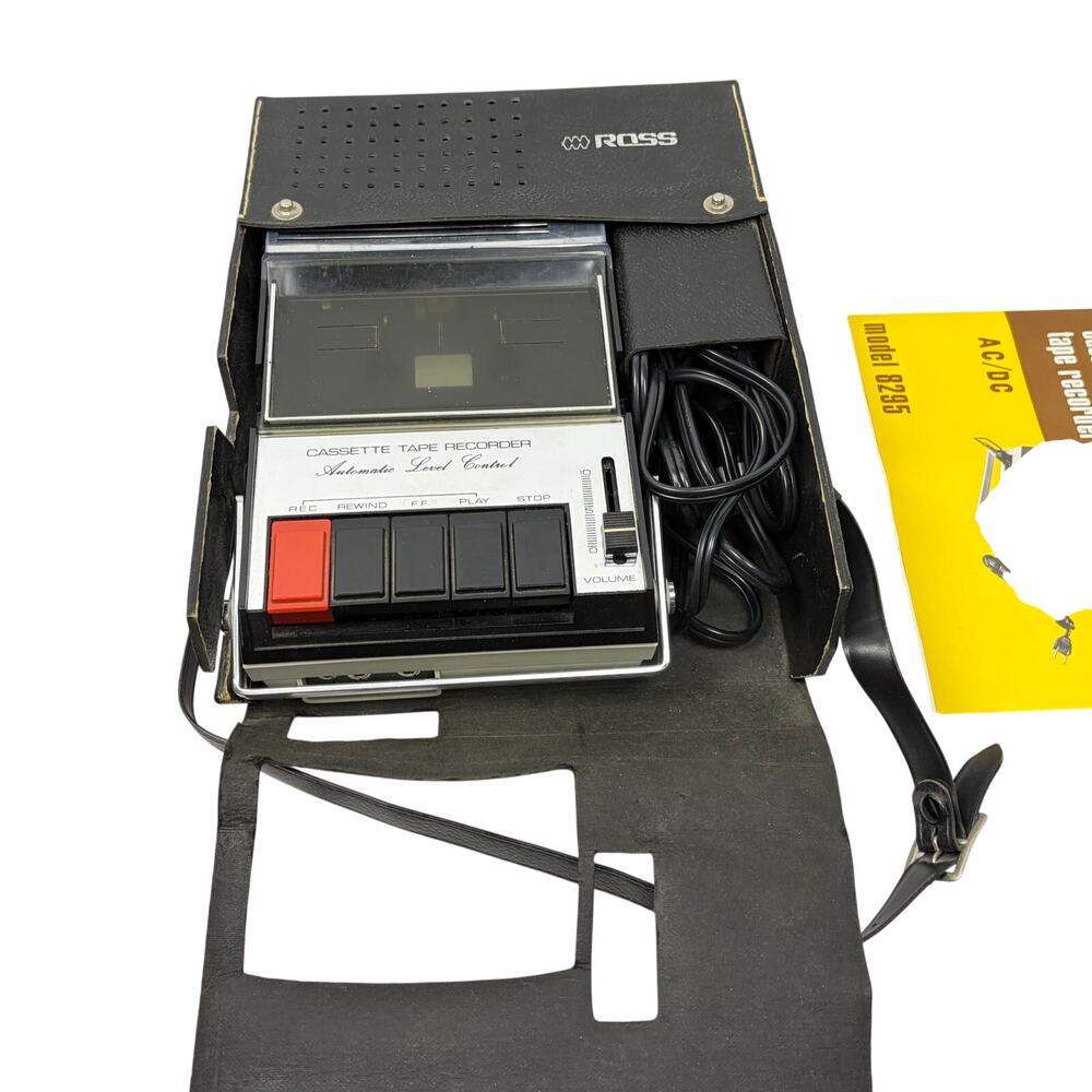 VTG Ross Cassette tape recorder, AC/DC model 8295 with case, cord, instructions